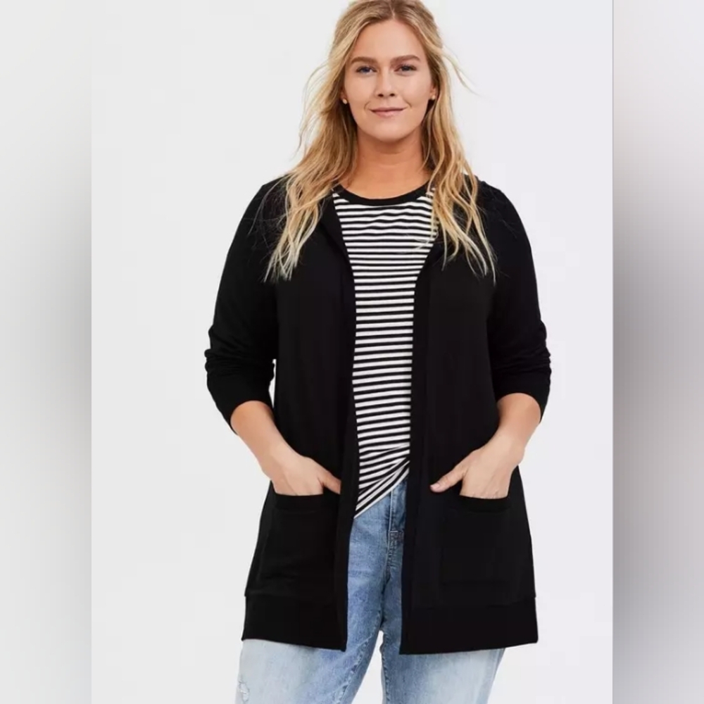 Torrid Black Super Soft Plush Open Front Cardigan… - image 1